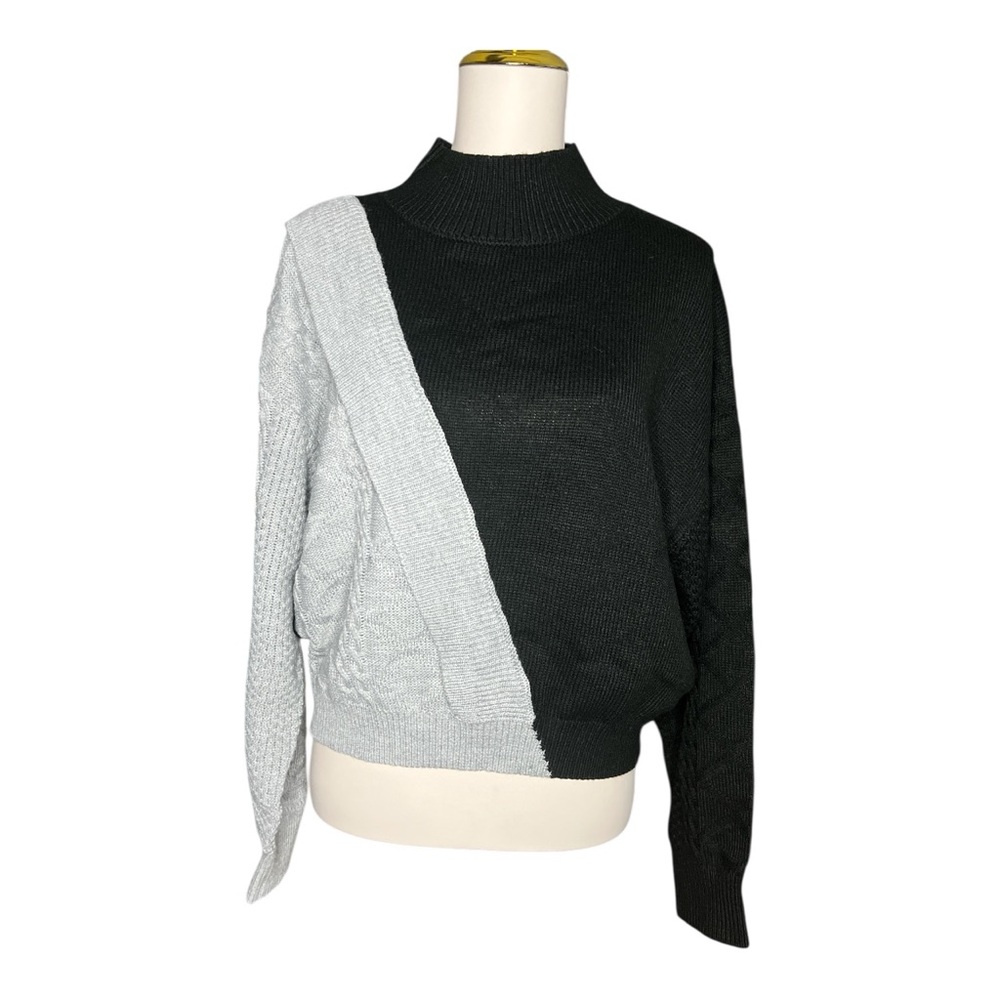 Commense Women’s XL Oversized Colorblock Mock Neck Pullover Long Sleeve Sweater